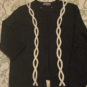 Koret Black Cardigan with White Braided Design